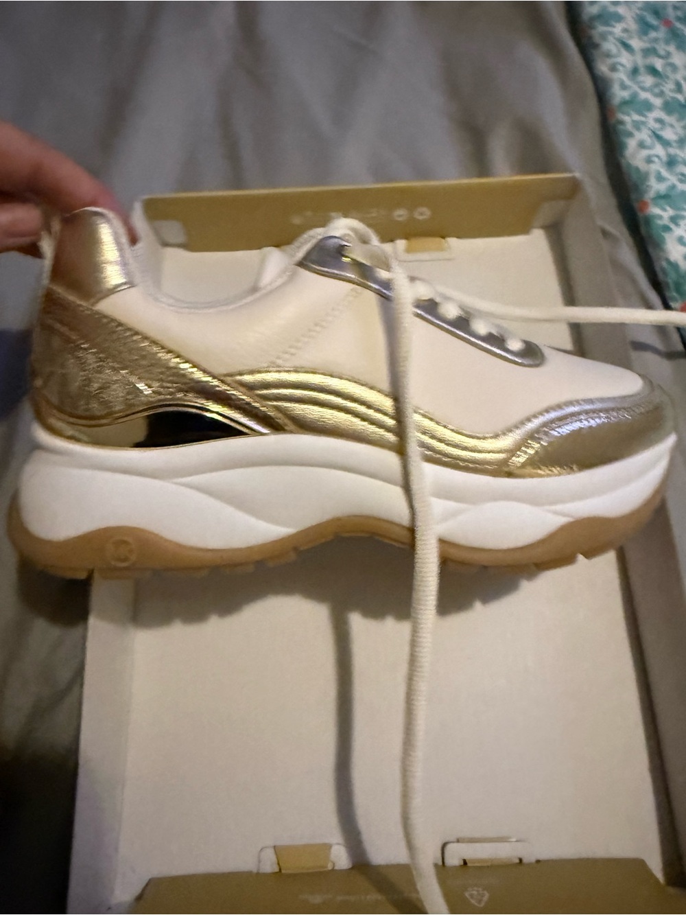 Michael Kors Women’s Chunky Lace-Up Sneakers in Gold and Cream